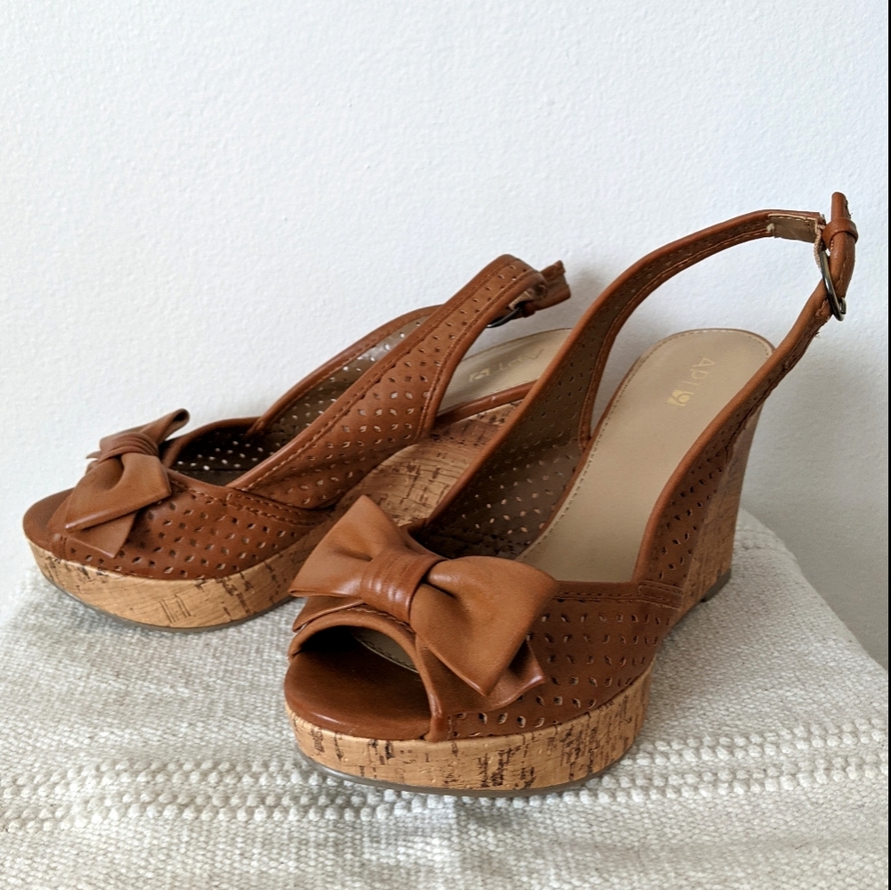 Apt 9 Women's Sling-back Sandal Wedge-Brn-Size 7.5